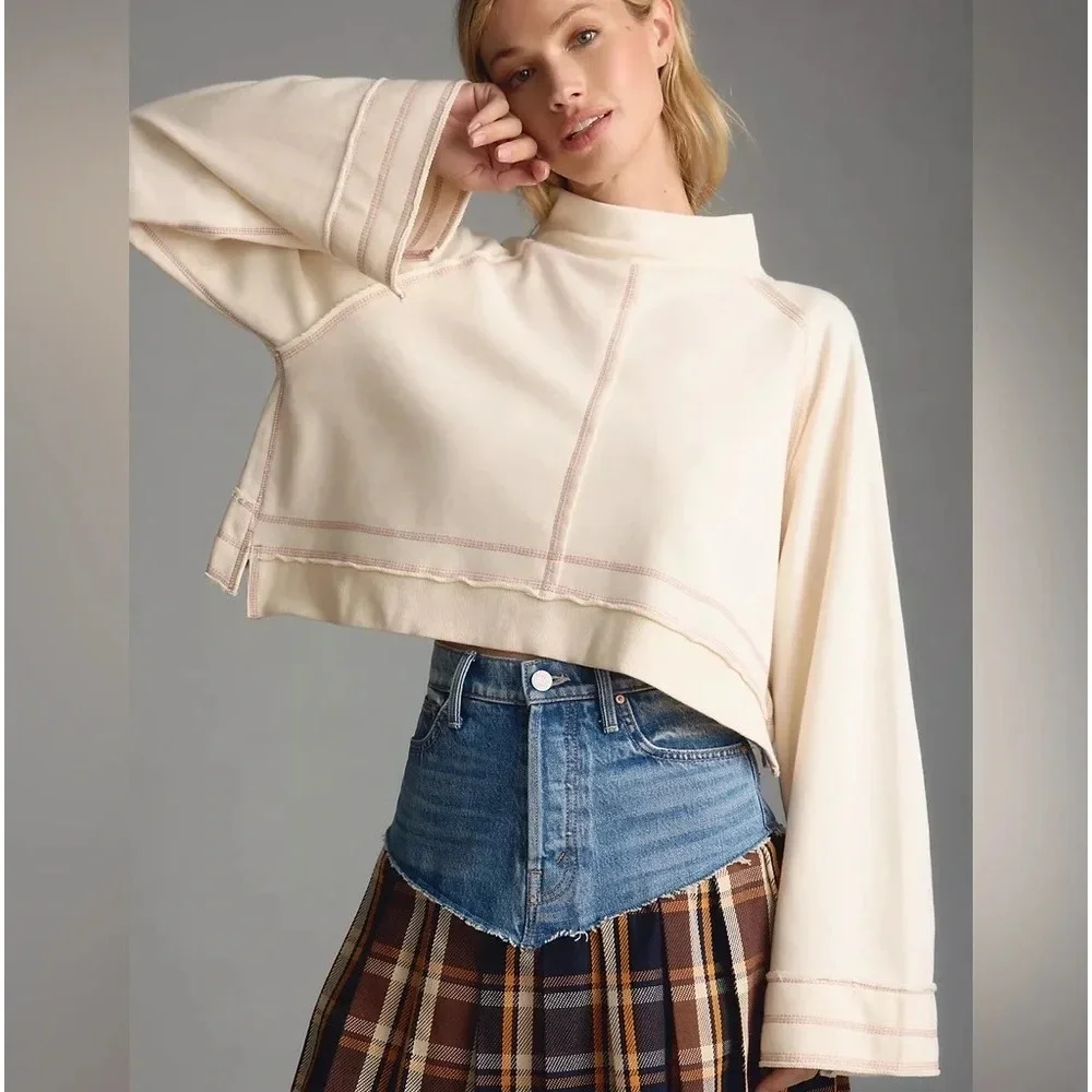 Daily Practice Anthropologie women XXS mock neck crop sweatshirt granola - Picture 1 of 9